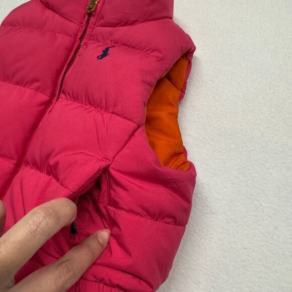 Ralph Lauren Toddler Girls 2T Reversible Down Filled Puffer Vest Pink/Orange - Picture 5 of 12